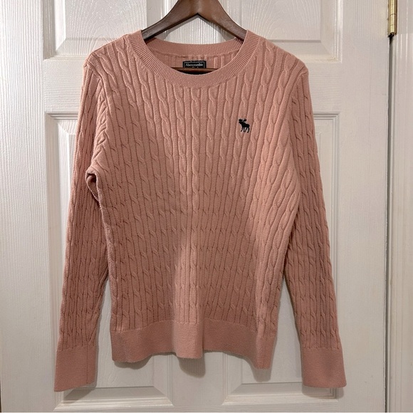 Abercrombie & Fitch Crewneck Sweater Cable Knit Women's Mauve Pink Size XL Y2K - Picture 1 of 8